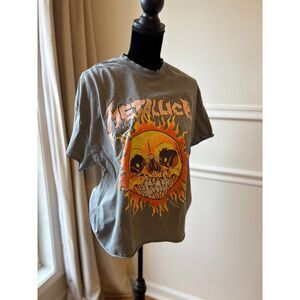 METALLICA Official Concert T-Shirt Grayish Blue with Skull and Flames